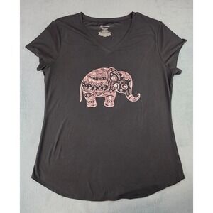 Black V-Neck Elephant Print Tee - Pink Graphic